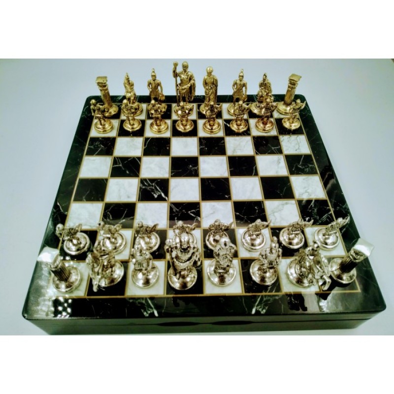 30x30 Covered Film Coating Classic Bord - Metal Figure Chess Set