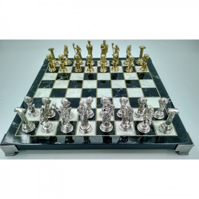 25x25 Footed Marble Film Coating Metal Figure Chess Set