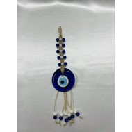 1no Twisted Navy Blue White Beaded Macrame Charms Wall Ornament