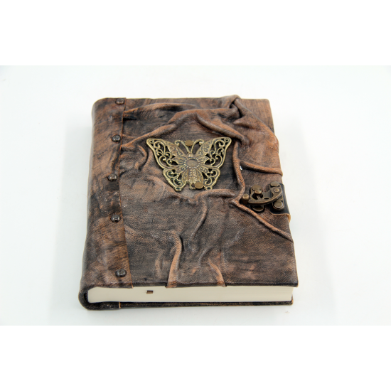 Large Size Metal Butterfly Figure Leather Notebook