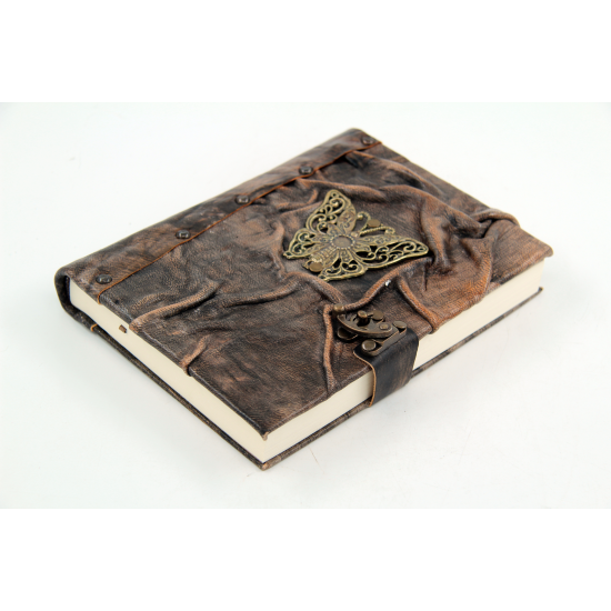 Large Size Metal Butterfly Figure Leather Notebook