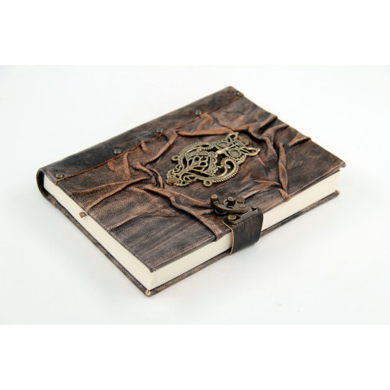 Large Size Metal Owl Figure Leather Notebook